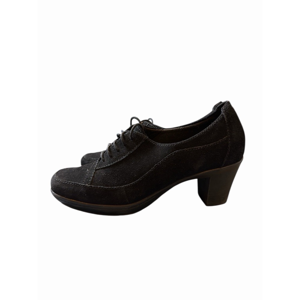 Clarks Bendables Shoes Womens Black Suede Leather Comfort Lace Up Heels Size 8.5 - Picture 2 of 8